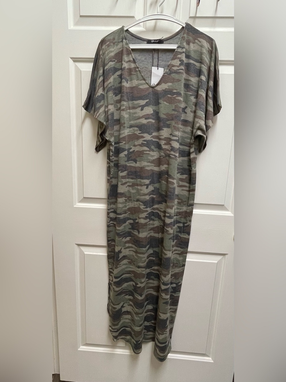 YANA K Camouflage Miami Kaftan Maxi Dress V Neck Oversized Relaxed Size OS